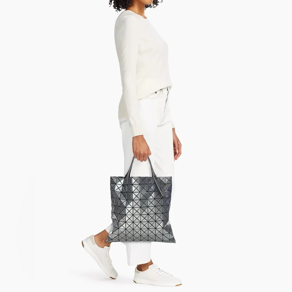 [Bao Bao] Issey Miyake Metallic PVC Geometric Black Mesh Zip-Close Shoulder Tote - Picture 3 of 16